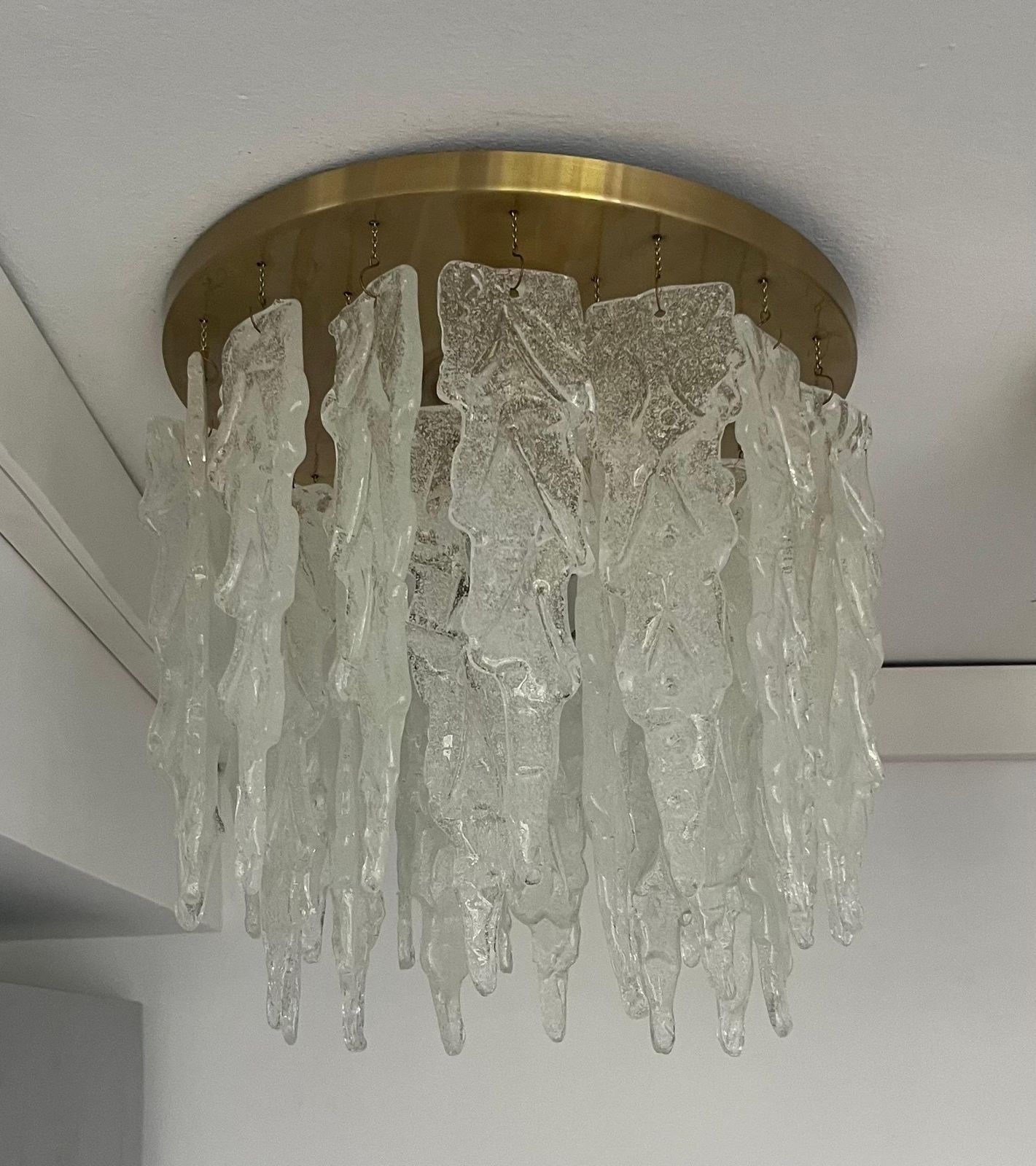 Lighting Italian Mid Century Murano Glass Leaf Chandelier Or Flushmount, 1970s photo
