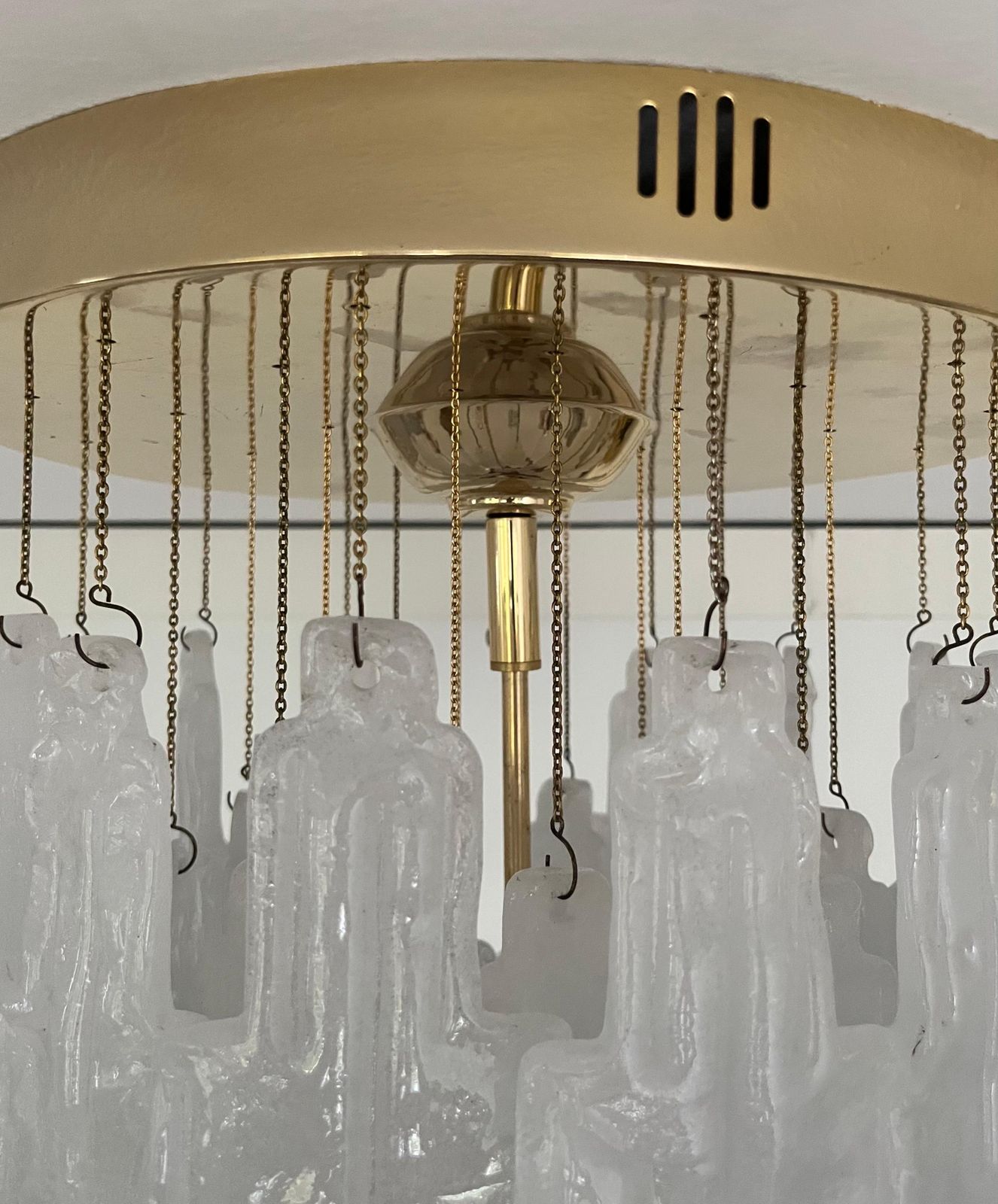 photo for sale Italian Mid Century Snow White Murano Glass Chandelier By Poliarte, 1970s