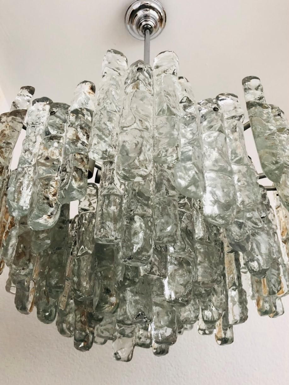 Austrian Large Midcentury Ice Glass Murano Chandelier By Kalmar, 1970s photo for sale