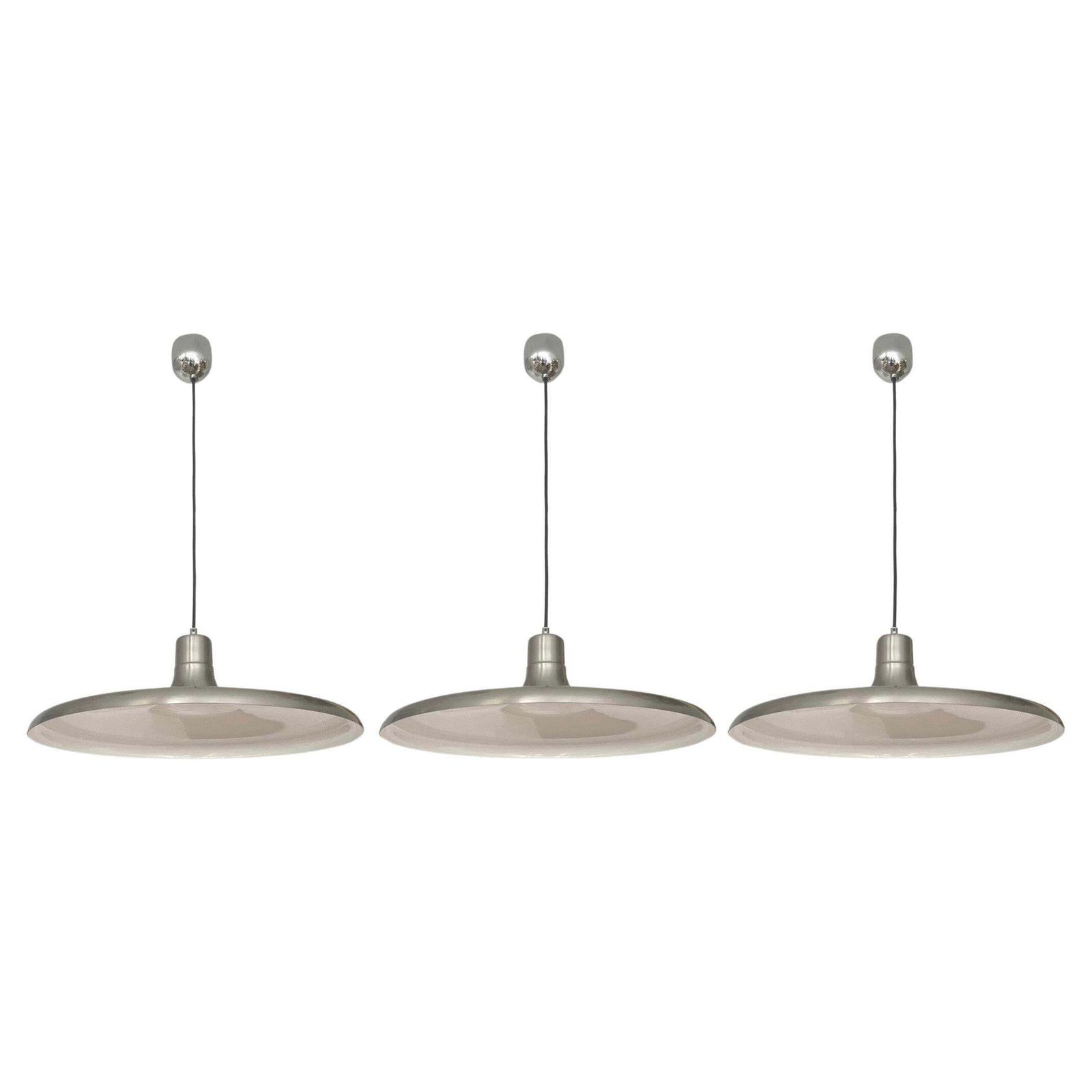 Mid Century Set Of Three Metal Chandeliers By Estiluz, Barcelona, 1970s