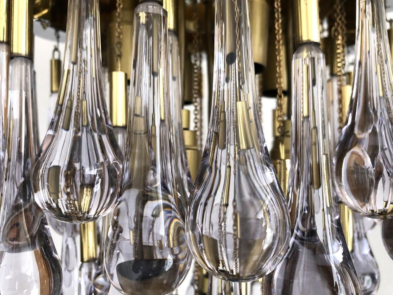 Teardrop Tear Drop Brass Long Chandelier By Bd Lumica, Barcelona, 1970s photo buy