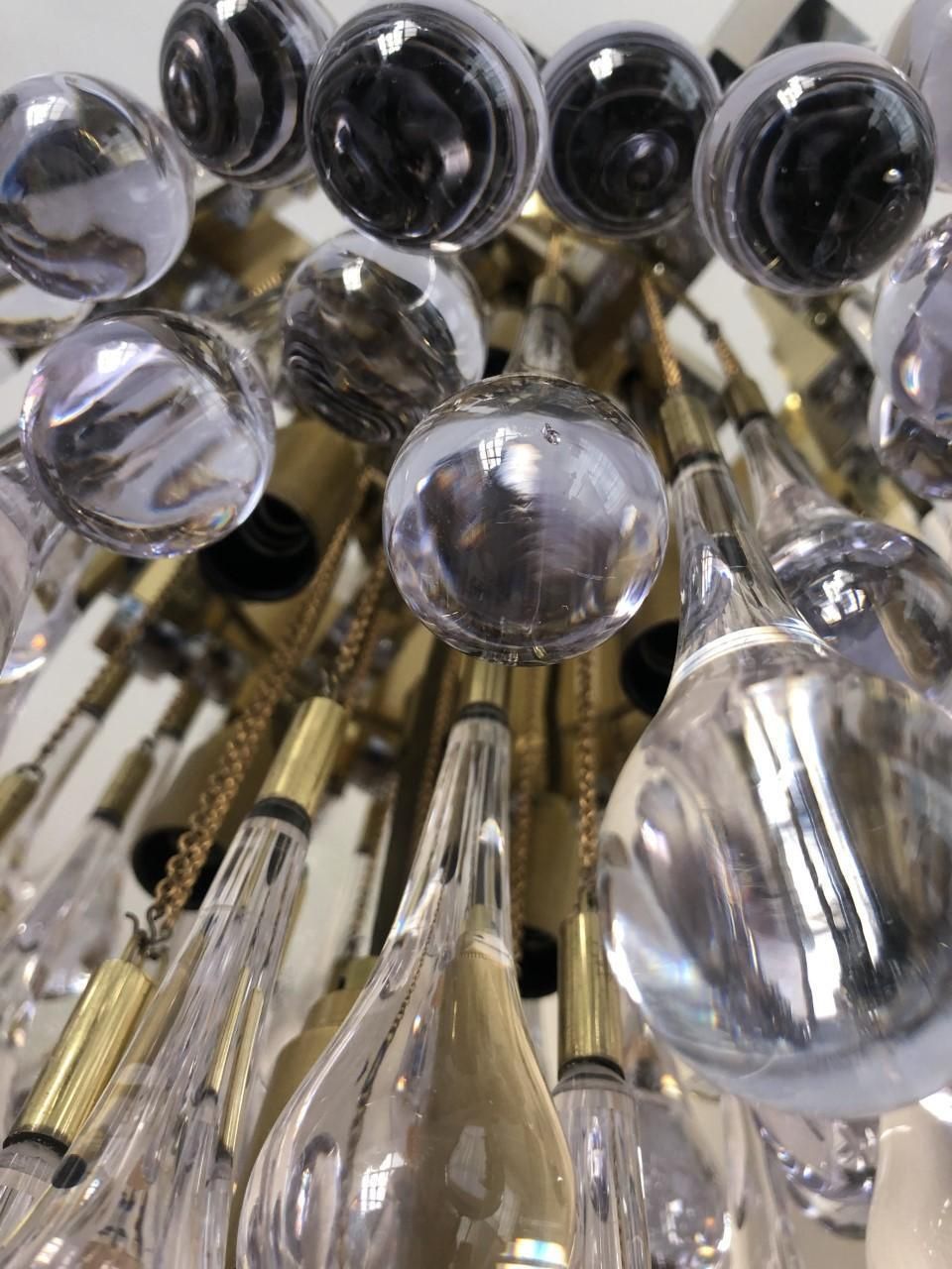 Teardrop Tear Drop Brass Long Chandelier By Bd Lumica, Barcelona, 1970s photo vintage