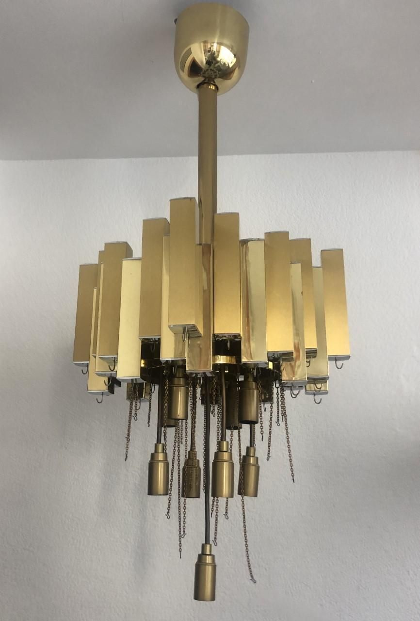 Lighting Teardrop Tear Drop Brass Long Chandelier By Bd Lumica, Barcelona, 1970s photo