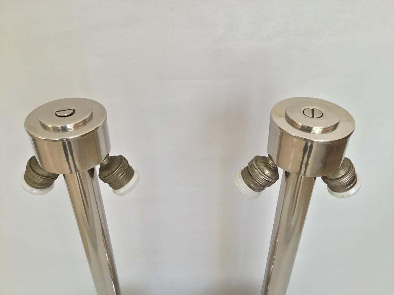 Pair Of Midcentury Chromed And Black Enamel Spanish Table Lamps, 1970s photo Lighting