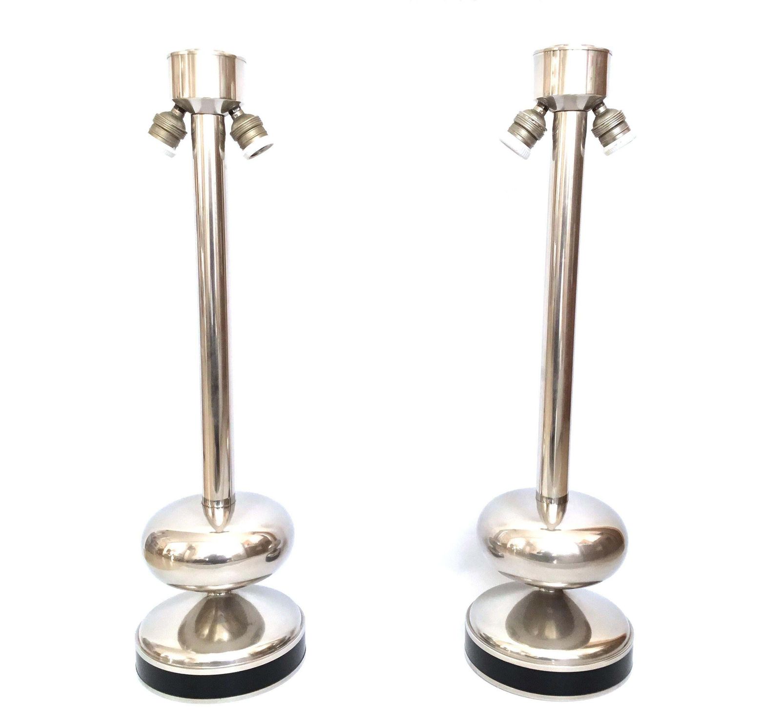 Pair Of Midcentury Chromed And Black Enamel Spanish Table Lamps, 1970s photo buy