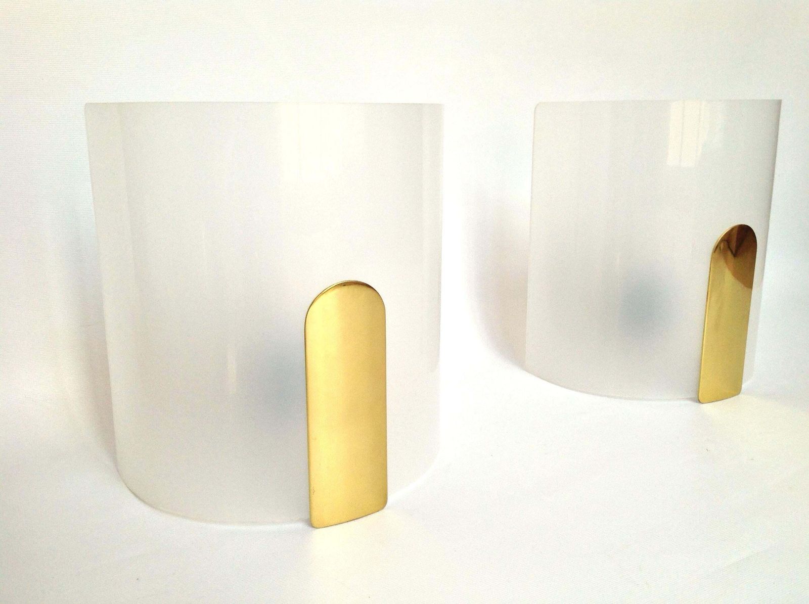 Pair Of Postmodern Lucite Brass Wall Lights By Metalarte, 1980s photo for sale