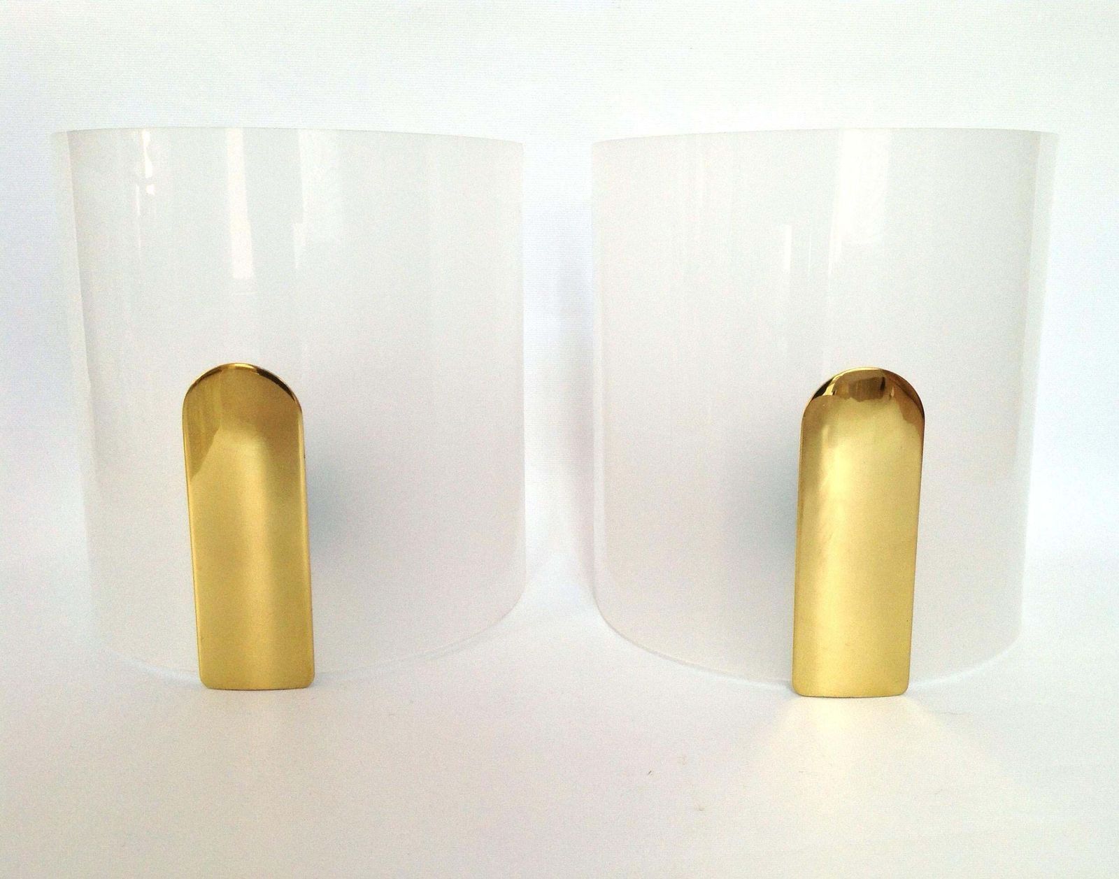 Pair Of Postmodern Lucite Brass Wall Lights By Metalarte, 1980s photo Lighting