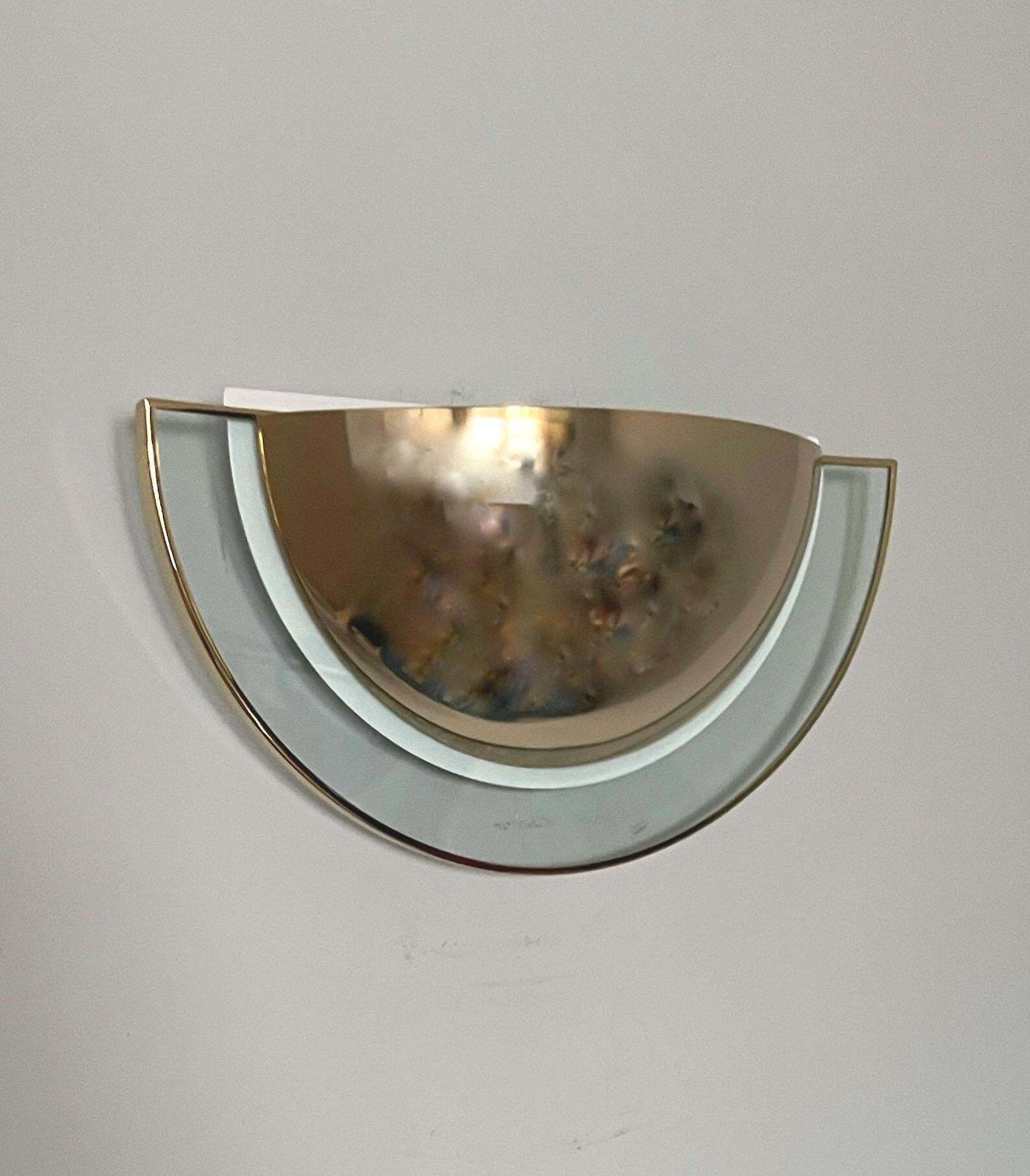 Large Postmodern Pair Of Gold Glass Wall Sconces By Estiluz, Barcelona, 1980s photo furniture