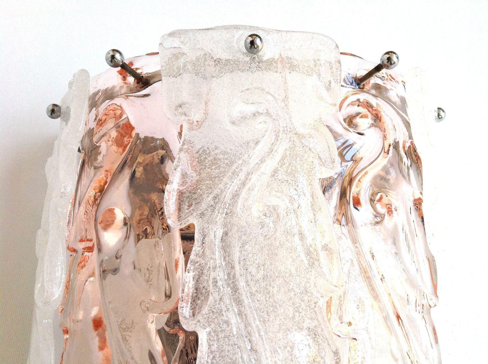Italian Large Midcentury Pink Clear Murano Glass Wall Sconce By Mazzega, 1970s photo for sale