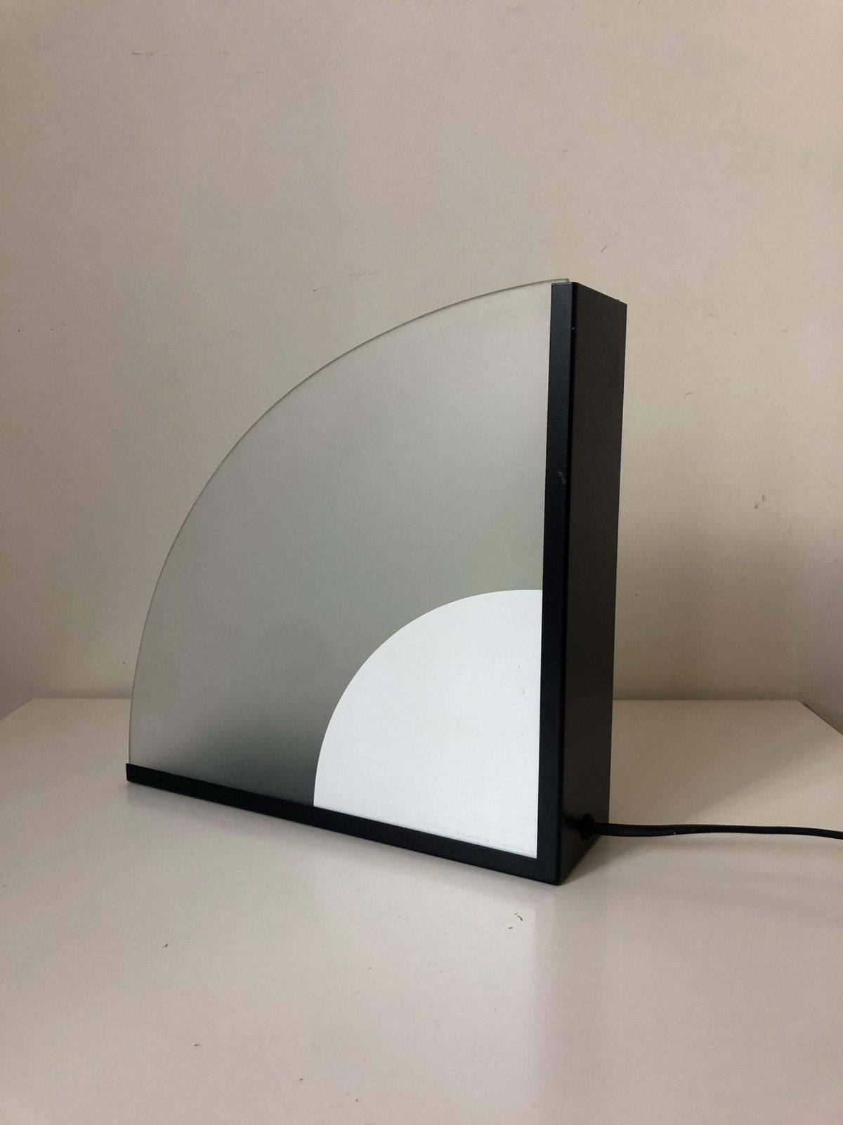 Italian Postmodern Pair Of White Black Glass And Metal Table Lamps, 1980s photo 989.0