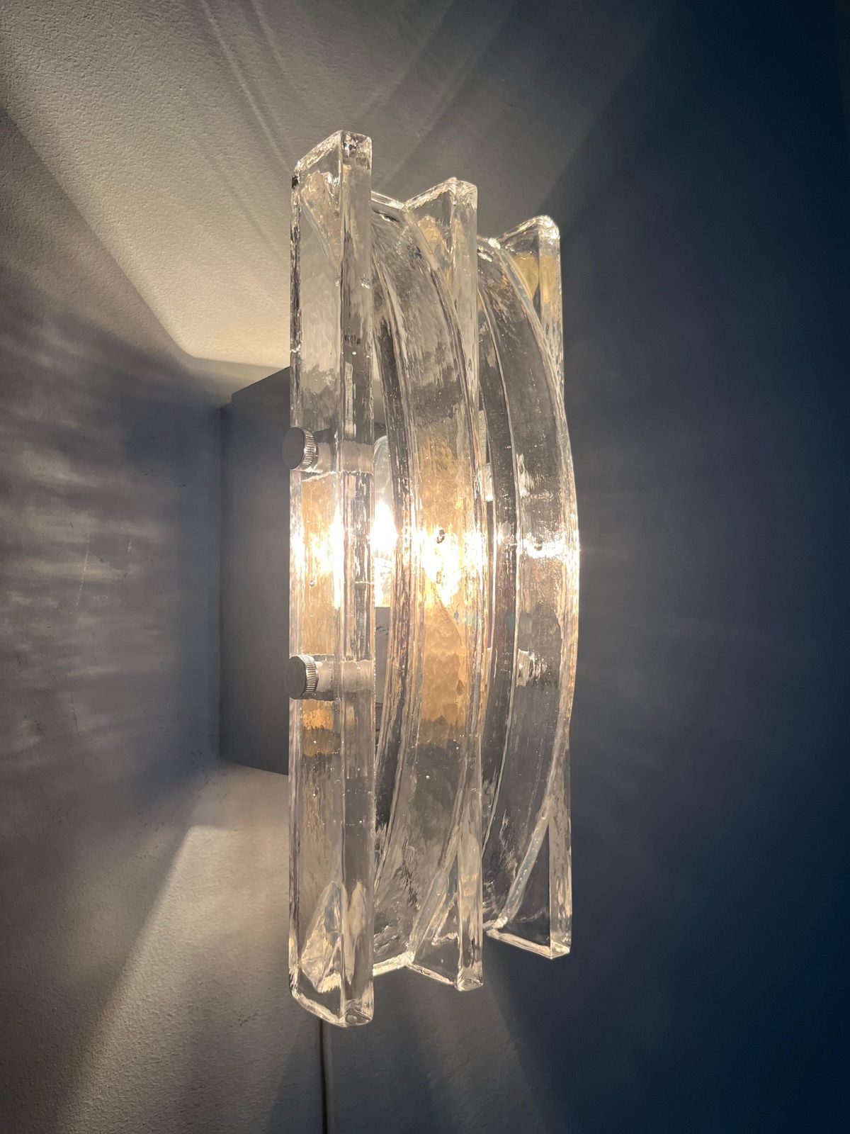 Lighting Italian Midcentury Pair Of Clear Murano Wall Sconces By Poliarte, 1970s photo
