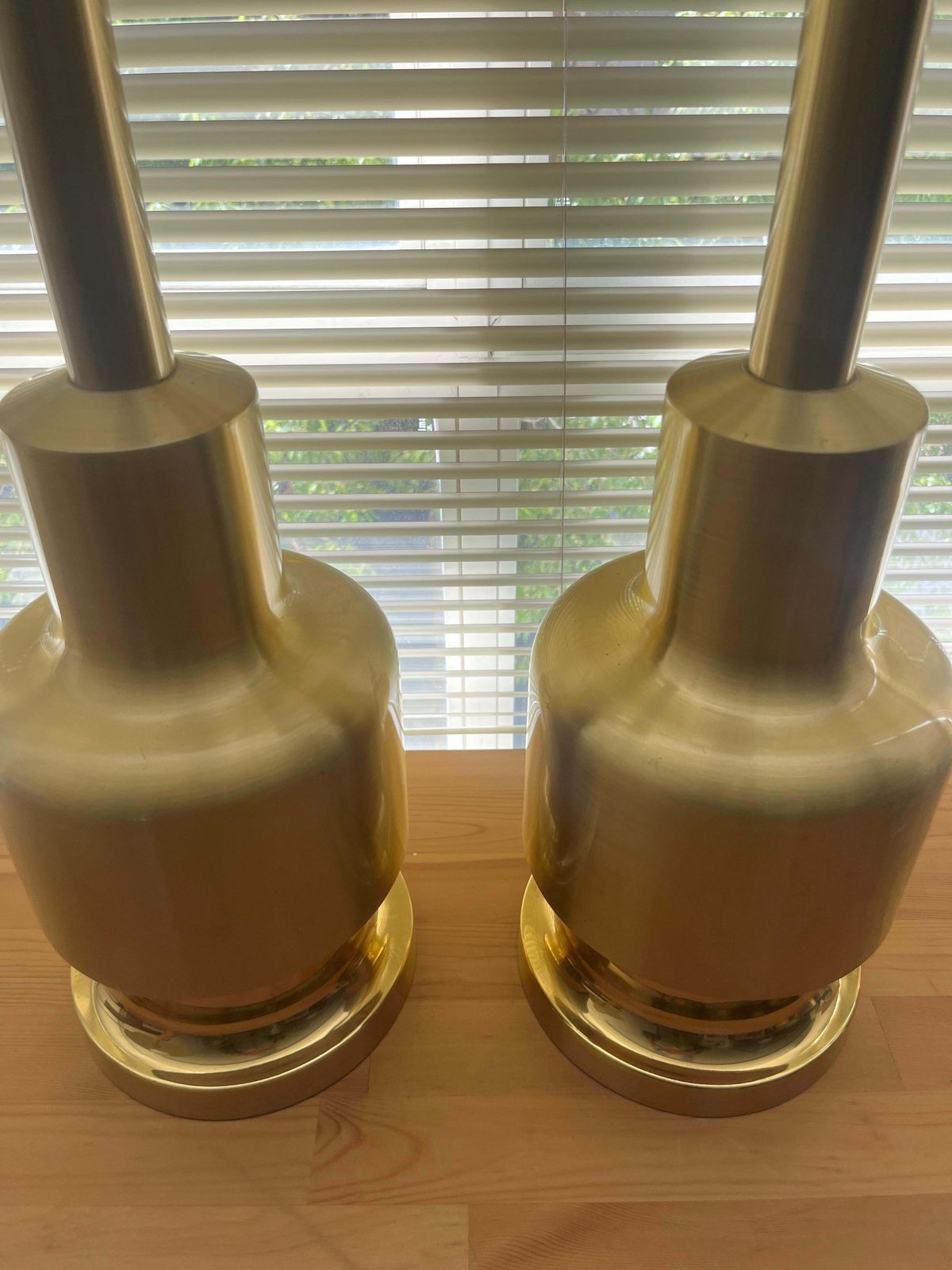 Lighting Large Pair Of Midcentury Golden Brass Spanish Table Lamps By Clar, 1970s photo