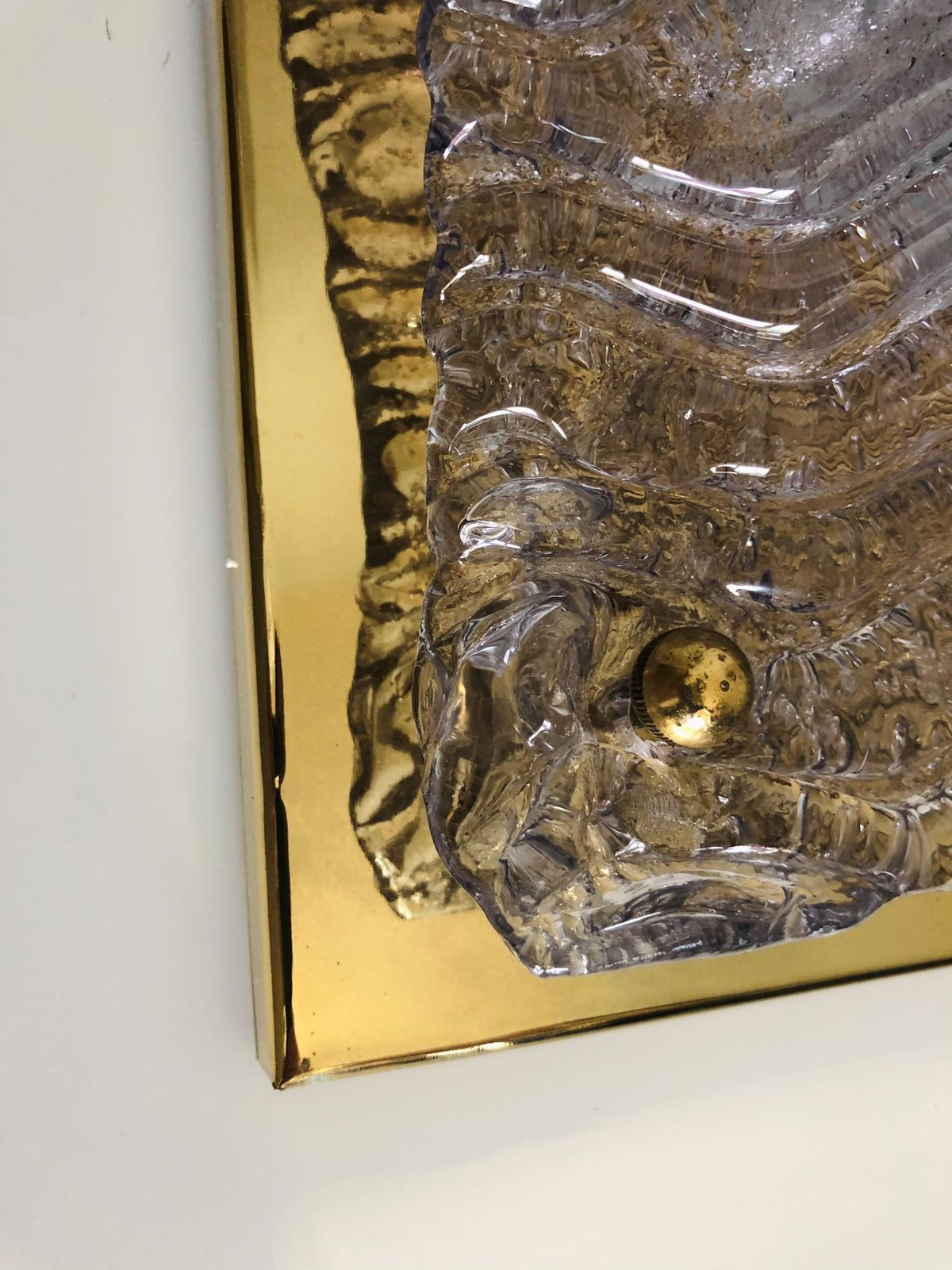 Italian Large Mid Century Clear Murano And Brass Wall Sconce By Mazzega, 1970s photo furniture
