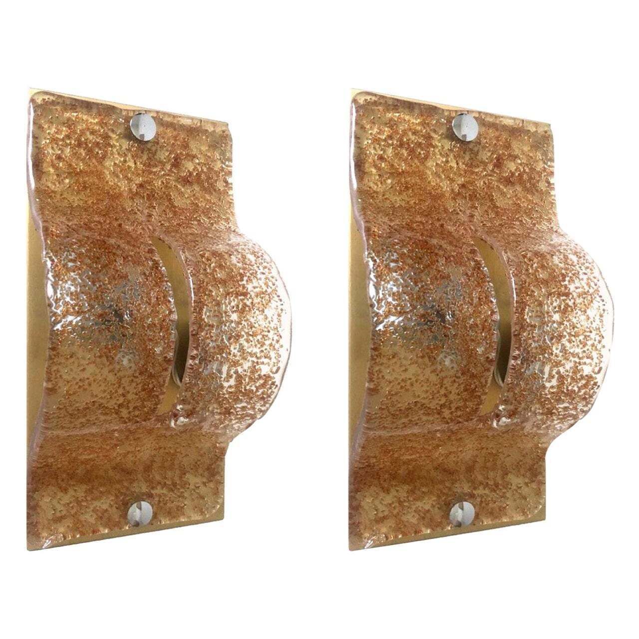 Pair Of Italian Midcentury Caramel Murano Wall Sconces By Mazzega, 1970s