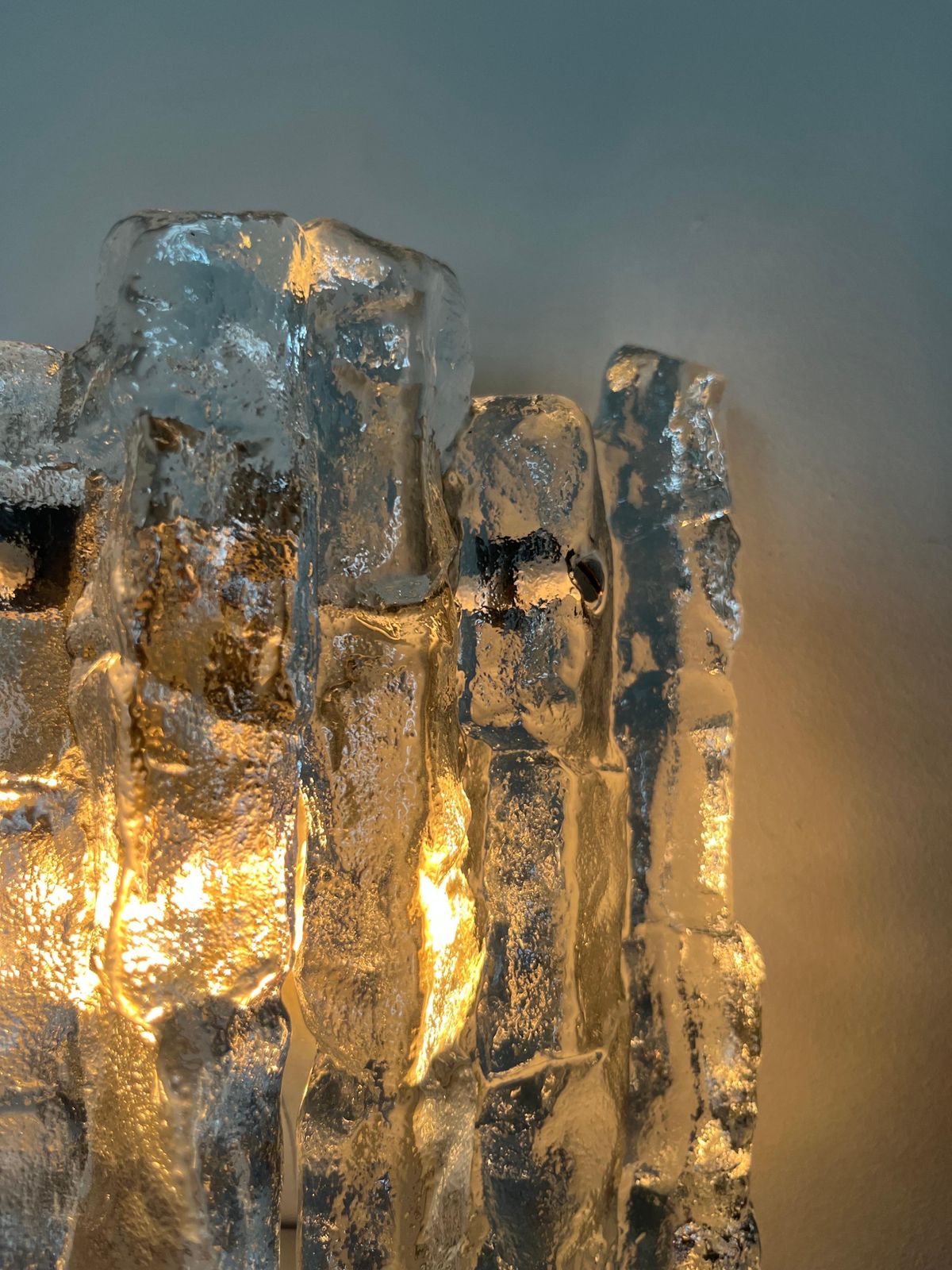 Austrian Midcentury "Sierra" Ice Glass Pair Of Wall Sconces By Kalmar, 1970s photo vintage