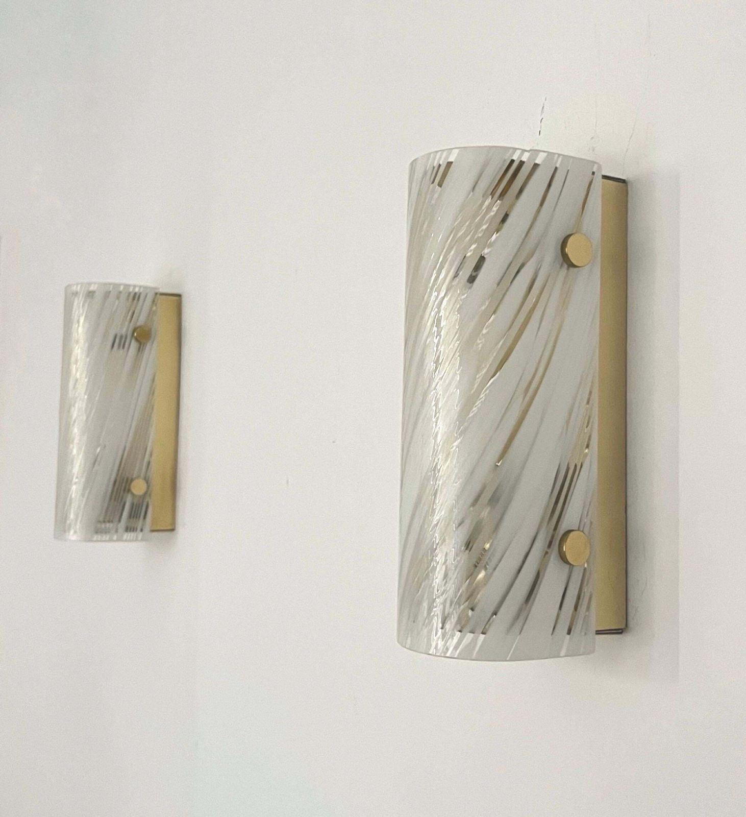 German Mid Century White Clear Murano Pair Of Wall Sconces By Hillebrand, 1970s photo furniture