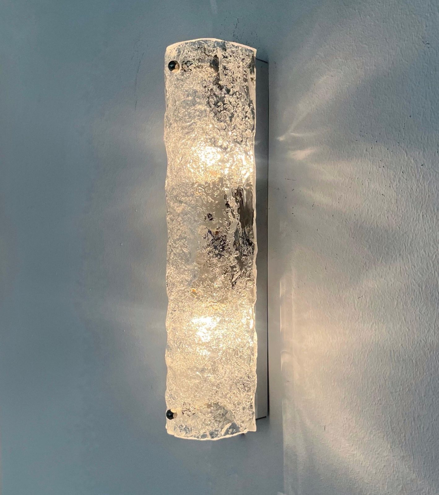 German Midcenturry Pair Of Murano Ice Glass Wall Sconces By Hillebrand, 1970s photo for sale