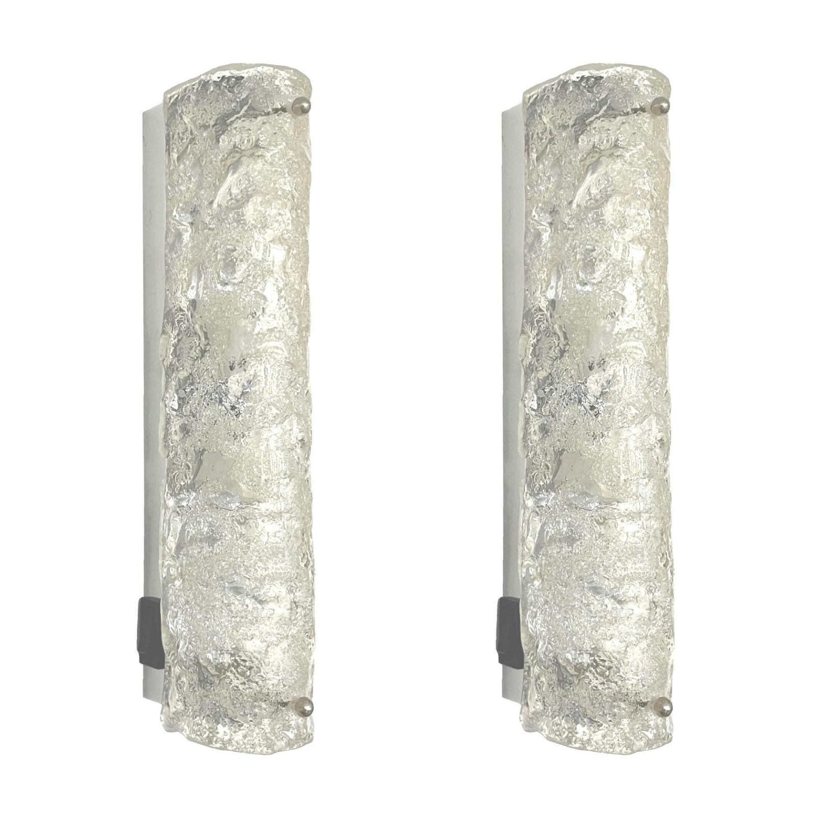 photo vinterior German Midcentury Set Of Four Murano Ice Glass Wall Sconces By Hillebrand, 1970s