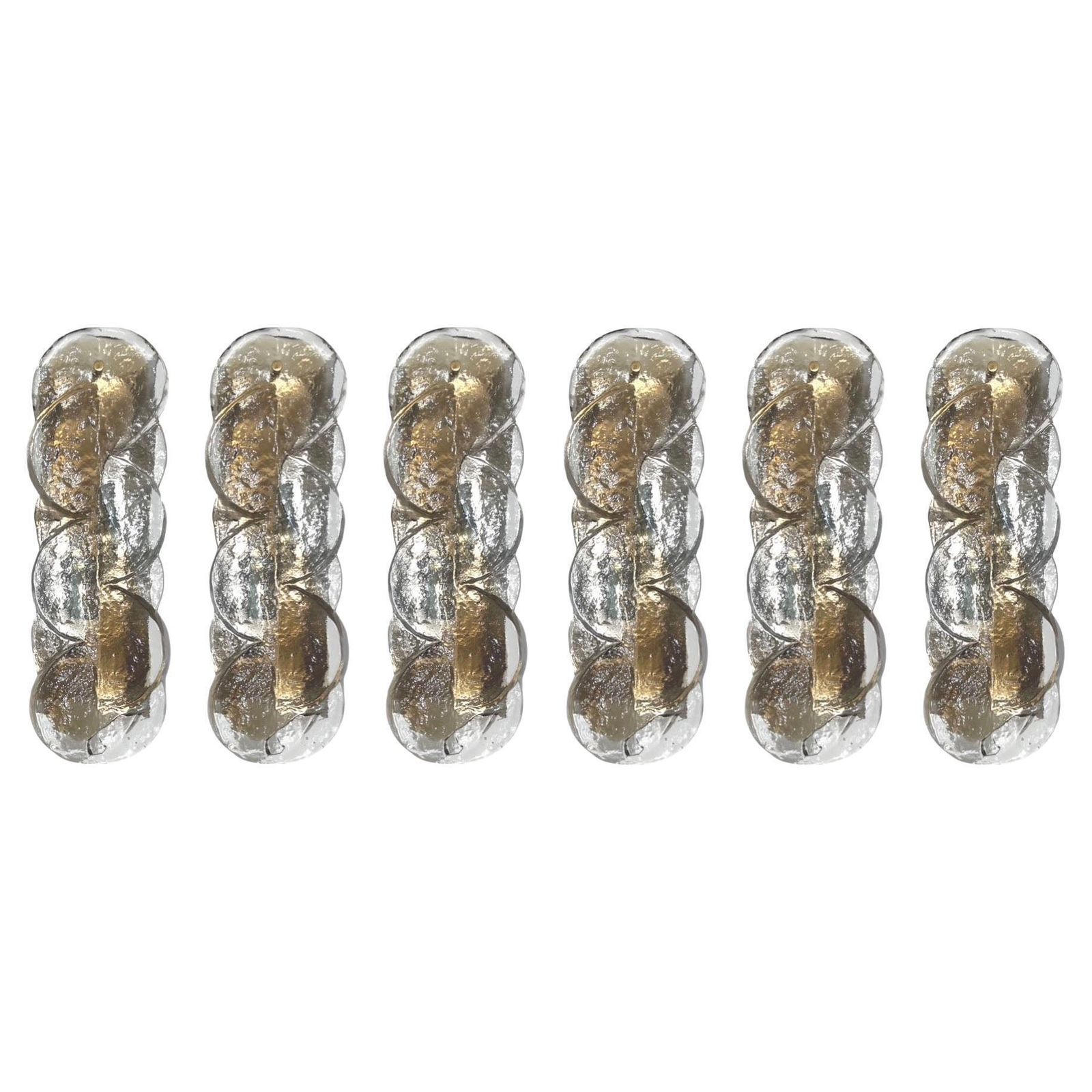 Unique Austrian Set Of Six Murano Smoke "Citrus" Wall Sconces By Kalmar, 1970s