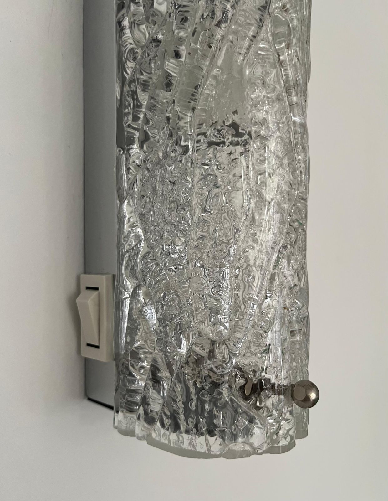photo vinterior German Midcenturry Pair Of Murano Ice Glass Wall Sconces By Hillebrand, 1970s