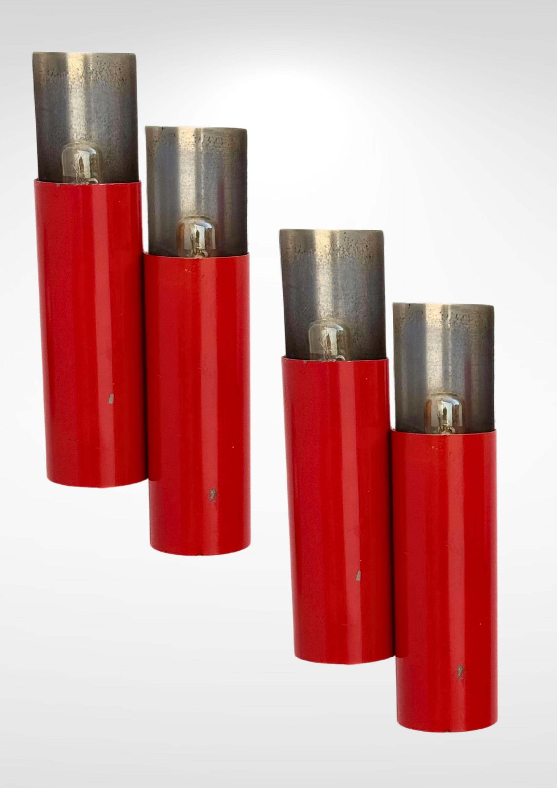 Stilnovo Mod. 2701 Pair Of Wall Sconces In Red Lacquer And Chromed Steel photo for sale