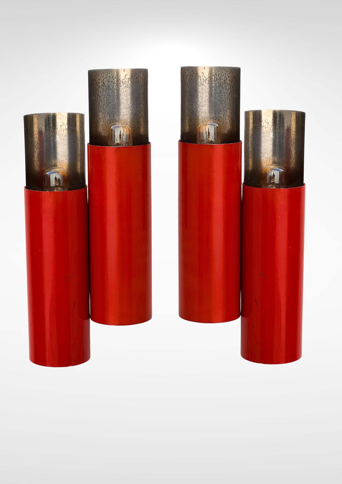 Stilnovo Mod. 2701 Pair Of Wall Sconces In Red Lacquer And Chromed Steel photo 1450.0