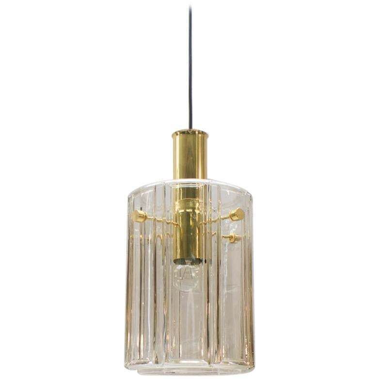 Brass And Smoked Glass Ceiling Lamp From Limburg, Germany, 1960s