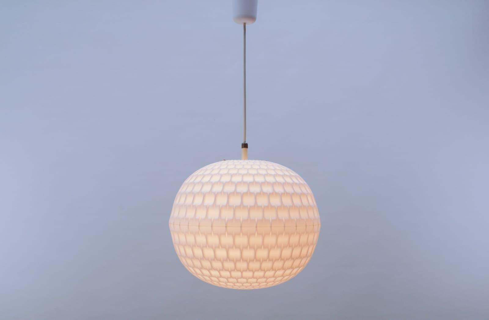 White Acrylic Pendant Golf Ball Lamp By Aloys F. Gangkofner, Erco Leuchten 1960s photo furniture