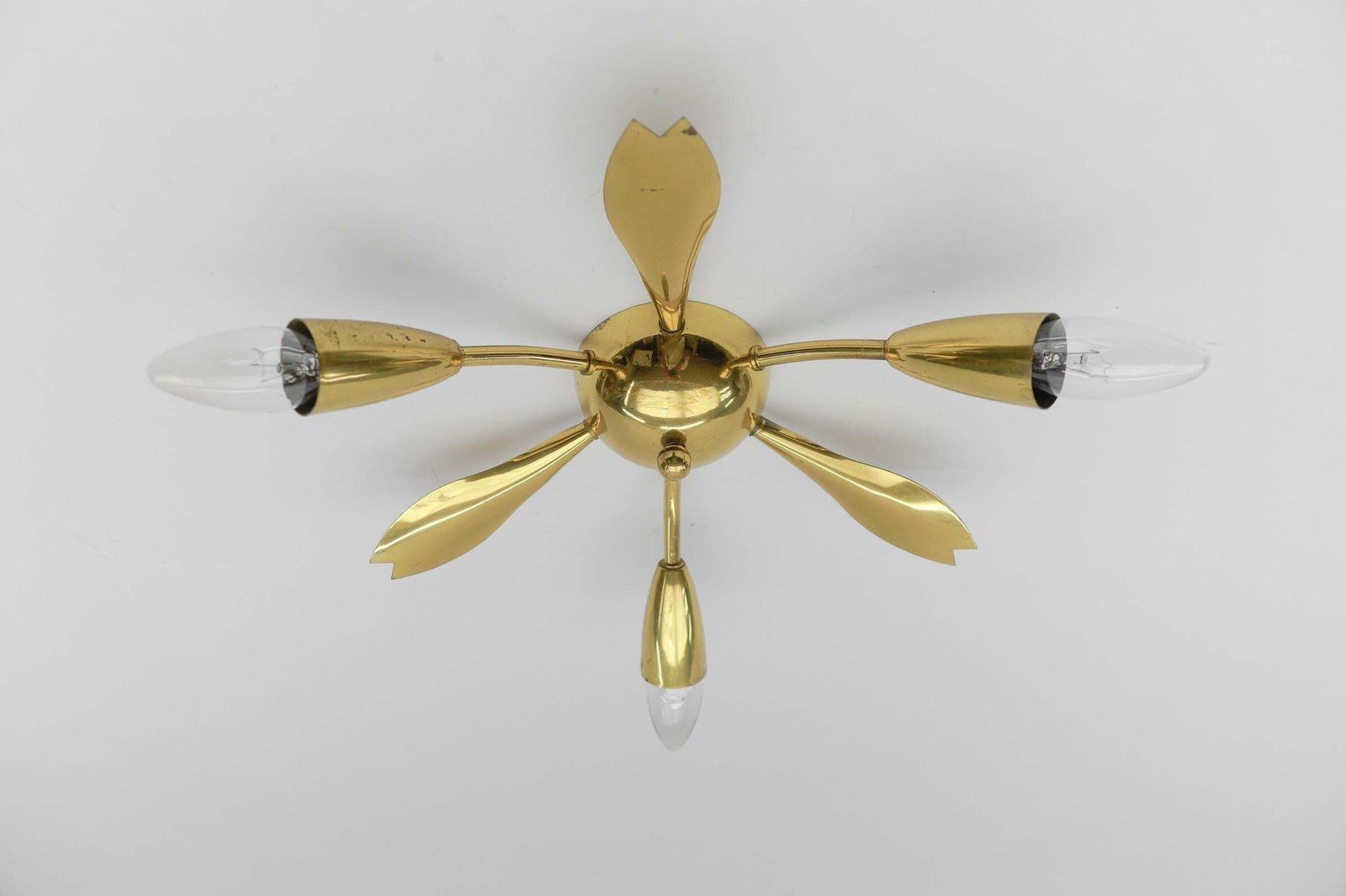 1. Of 4 Mid Century Modern 3 Armed Brass Sputnik Lamp, 1950s Austria photo for sale