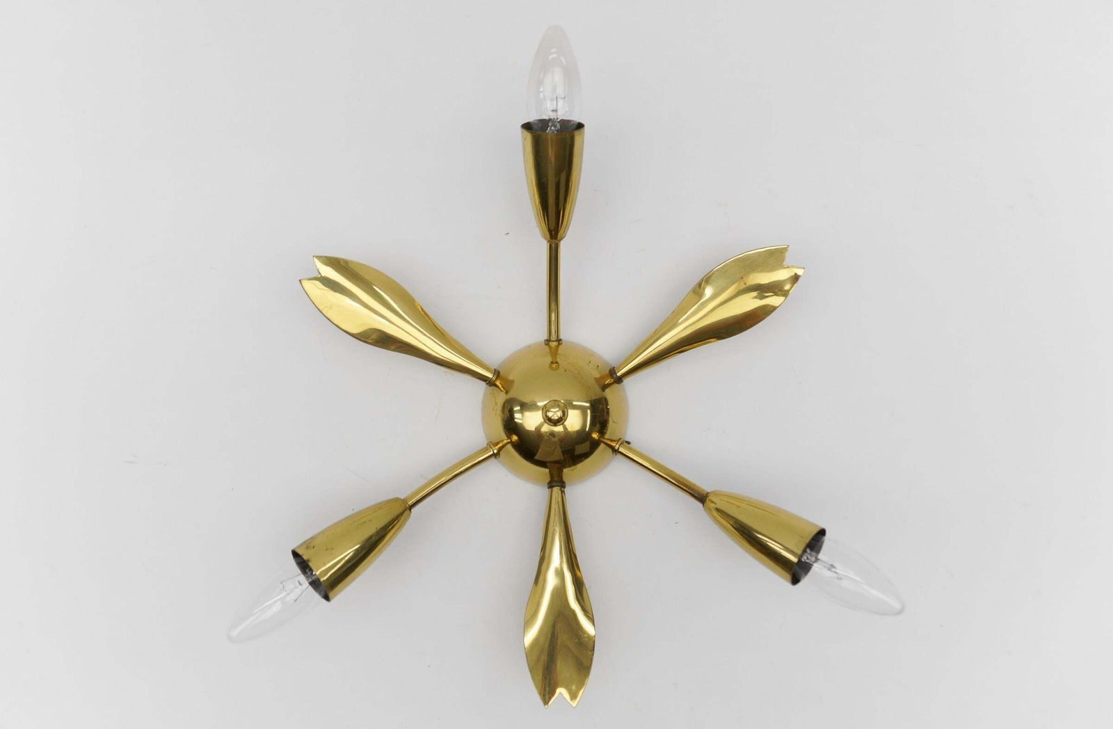 1. Of 4 Mid Century Modern 3 Armed Brass Sputnik Lamp, 1950s Austria photo 722.0