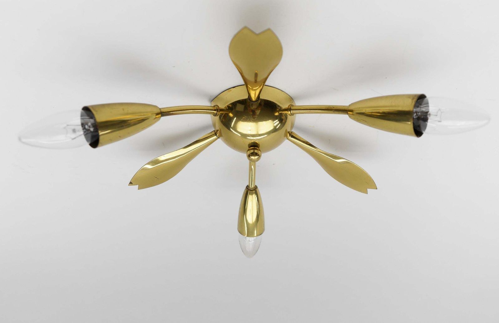 1. Of 4 Mid Century Modern 3 Armed Brass Sputnik Lamp, 1950s Austria photo vintage