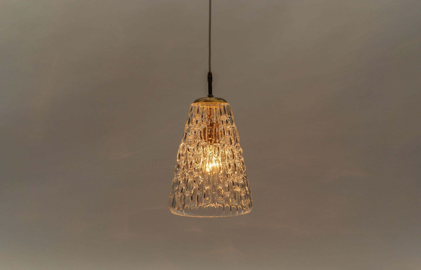 Lovely Mid Century Modern Brass & Bubble Glass Pendant Lamp By Rupert Nikoll photo for sale