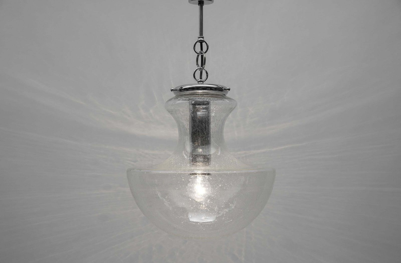 Mid Century Modern Chrome & Bubble Glass Pendant Lamp, 1960s Germany photo furniture