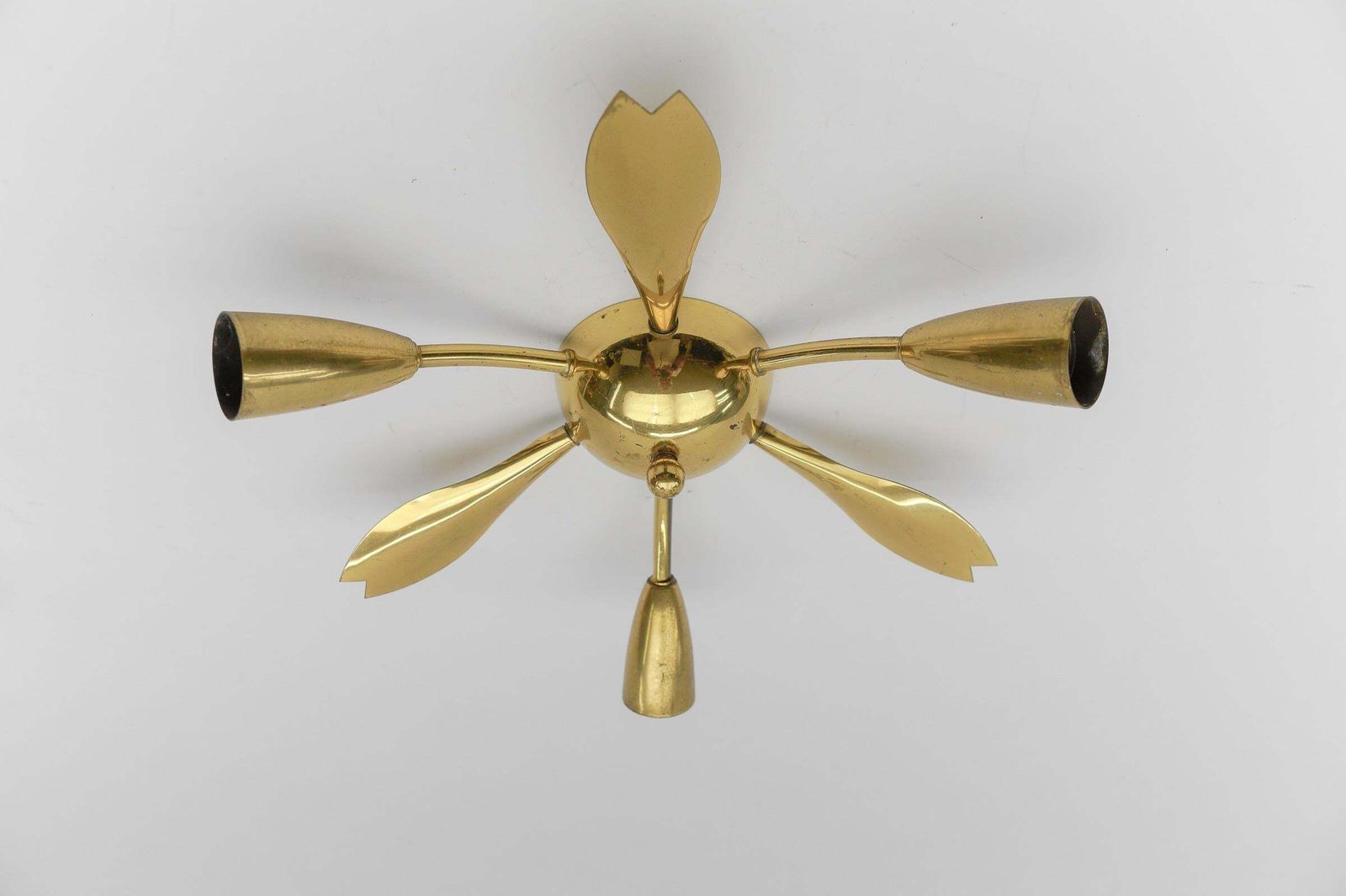 2. Of 4 Mid Century Modern 3 Armed Brass Sputnik Lamp, 1950s Austria photo for sale