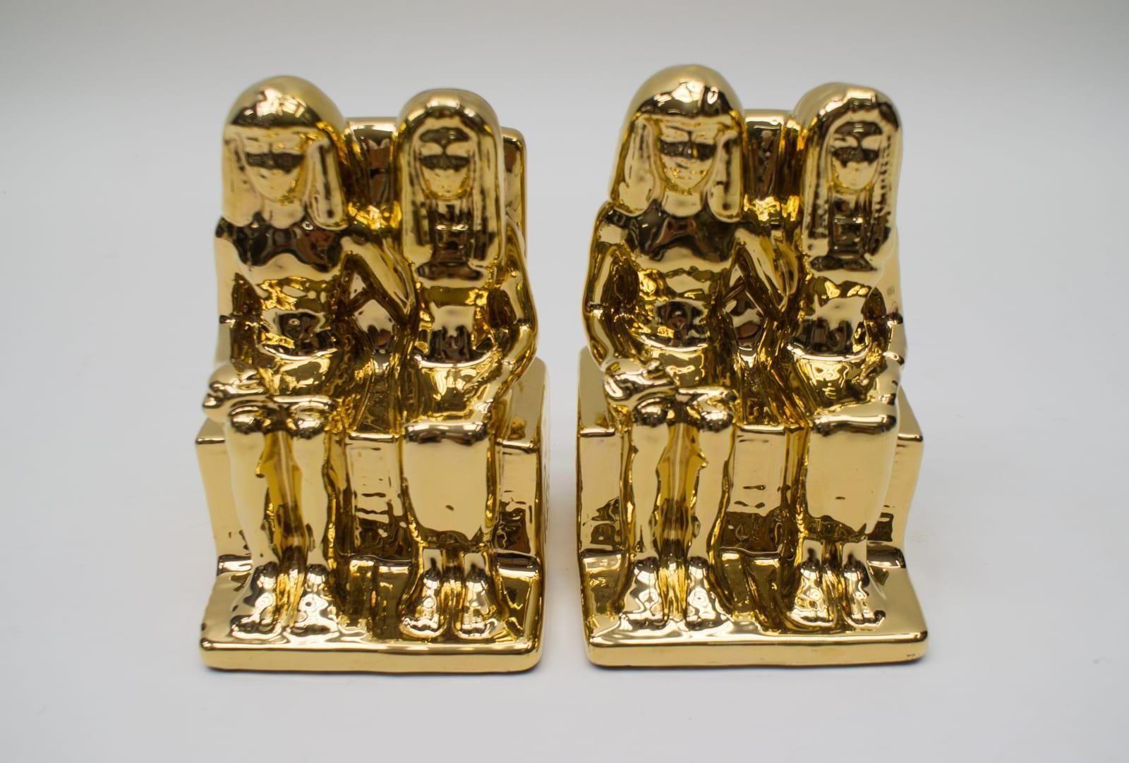 Pair Of Egyptian Hollywood Regency Ceramic Bookends By Bellini, Italy 1970s photo 425.0