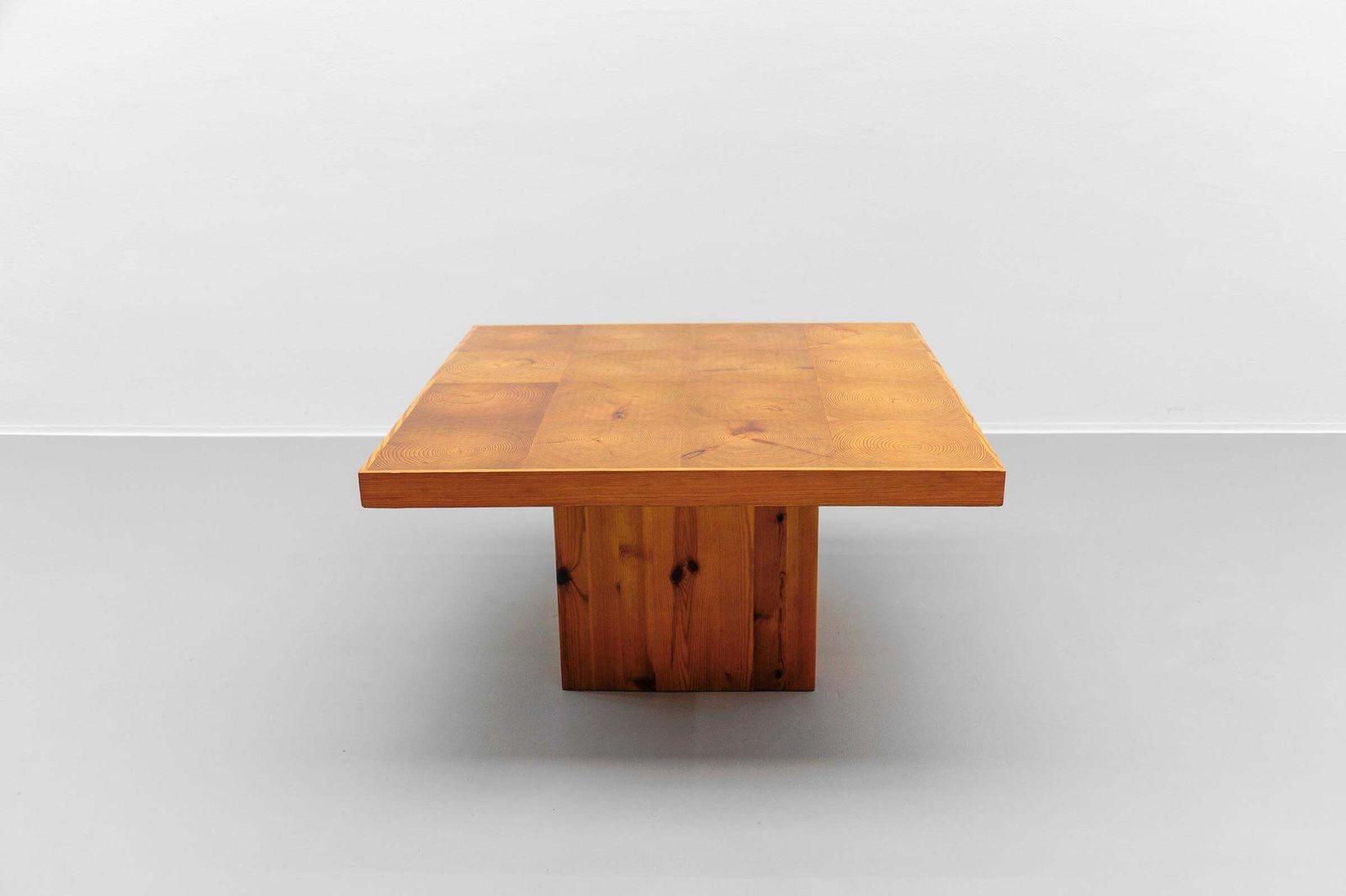 Mid Century Modern Square Pine Wood Coffee Table, Scandinavian Modern 1960s photo furniture