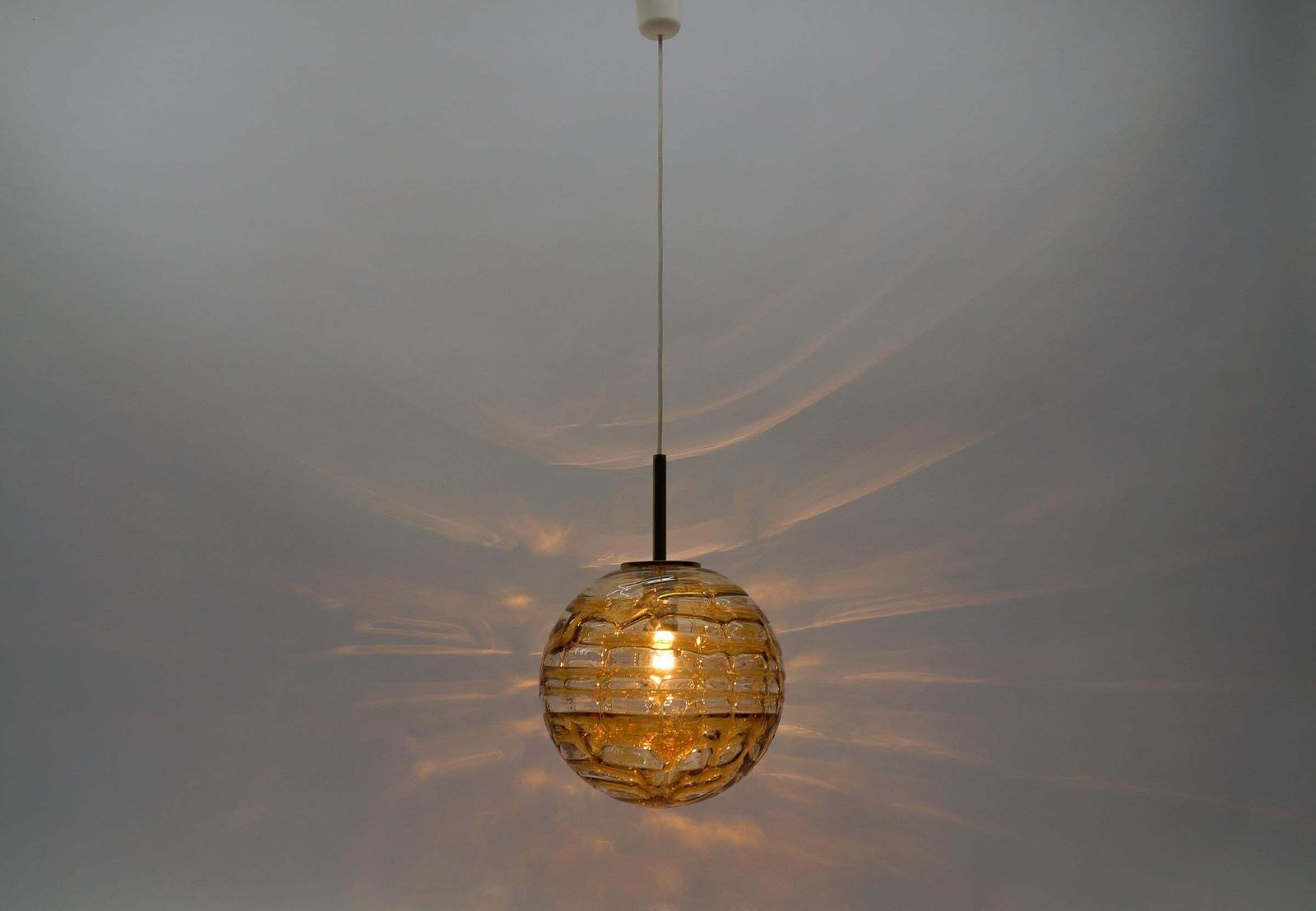 Beautiful Yellow Murano Glass Ball Pendant Lamp By Doria,   1960s Germany photo for sale