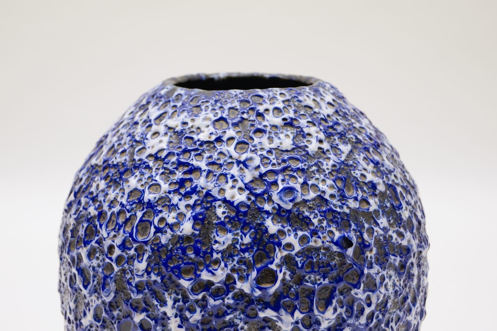 Very Rare Awesome Huge Blue And White Fat Lava Vase By Es Keramik, Germany 1950s photo vintage