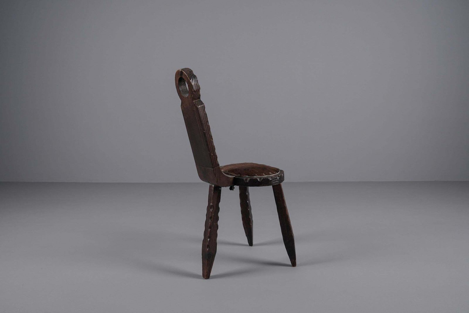 photo for sale 3 Legged Brutalist Rustic Modern Sculptured Chair, 1960s France