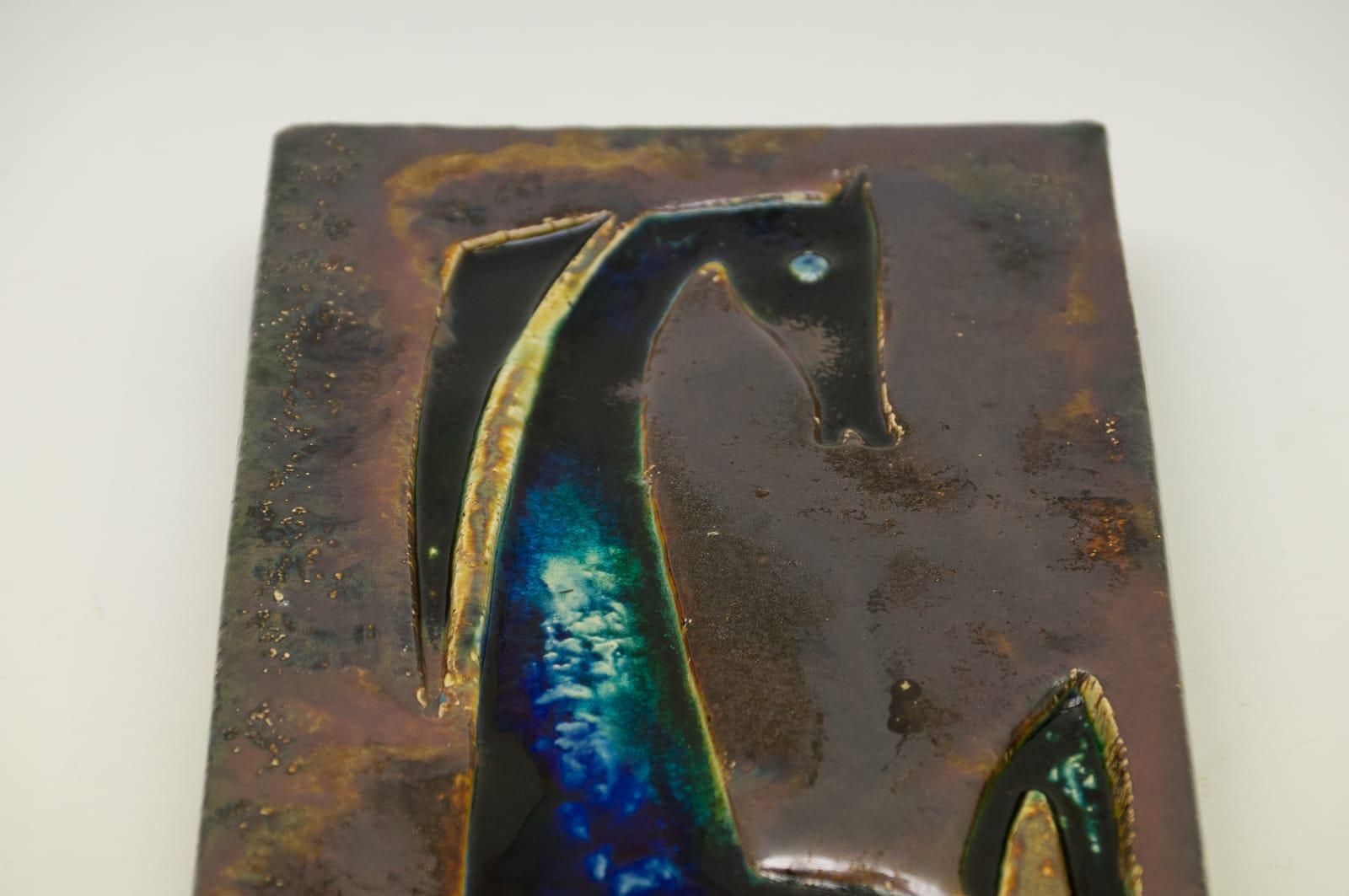 Large Artist Ceramic Wall Plate With Horse Motif By Helmut Schäffenacker / Ulm photo 807.0