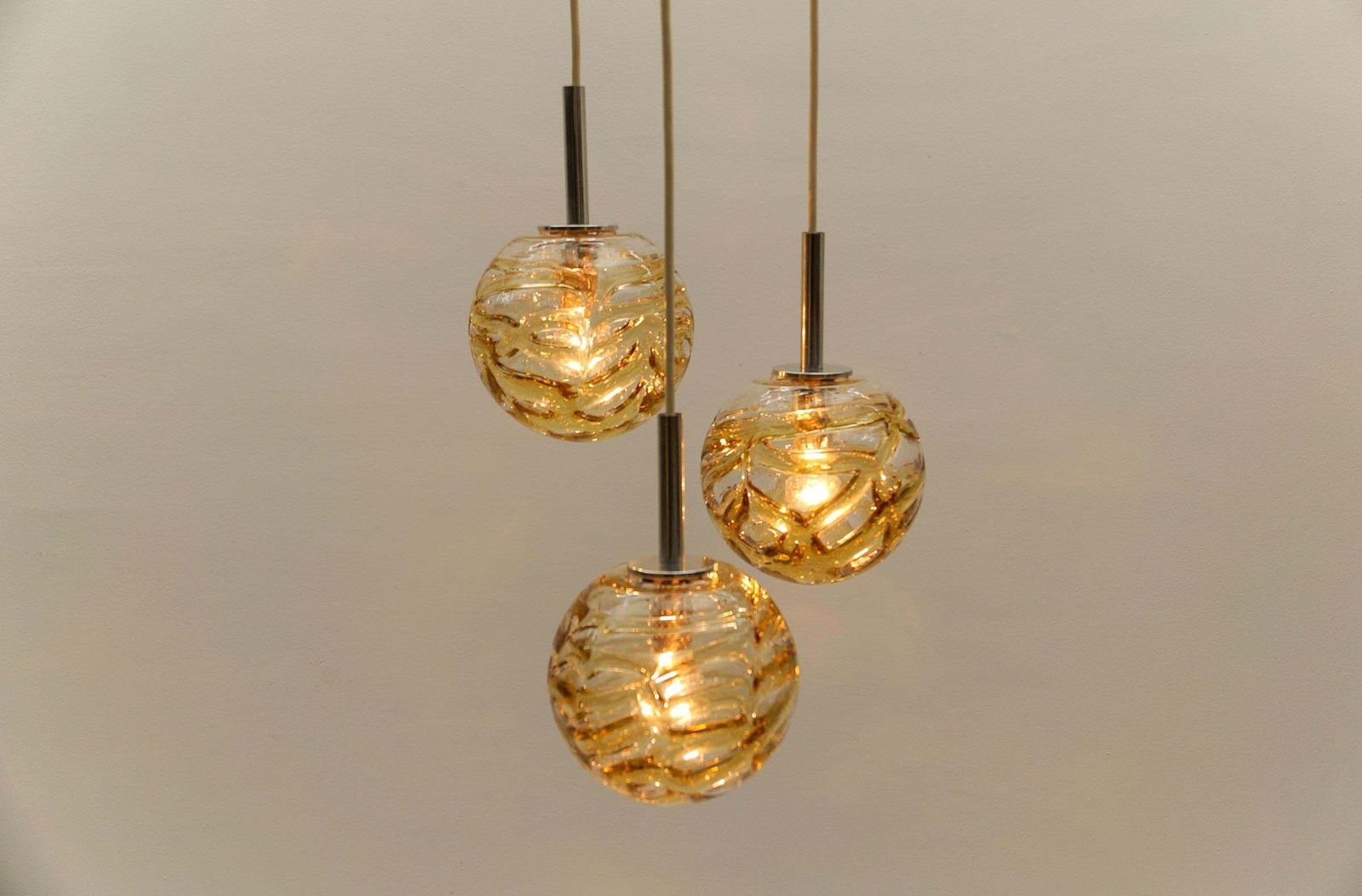 Lovely Yellow Murano Glass Ball Pendant Cascading Lamp By Doria,   1960s Germany photo vinterior