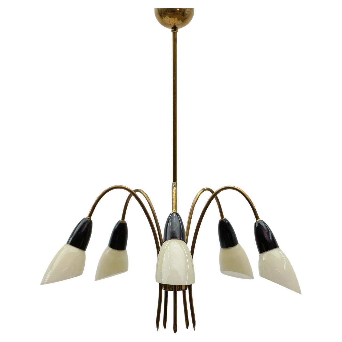 Awesome Brass Spider Lamp With Glass Shades, 1950s Italy