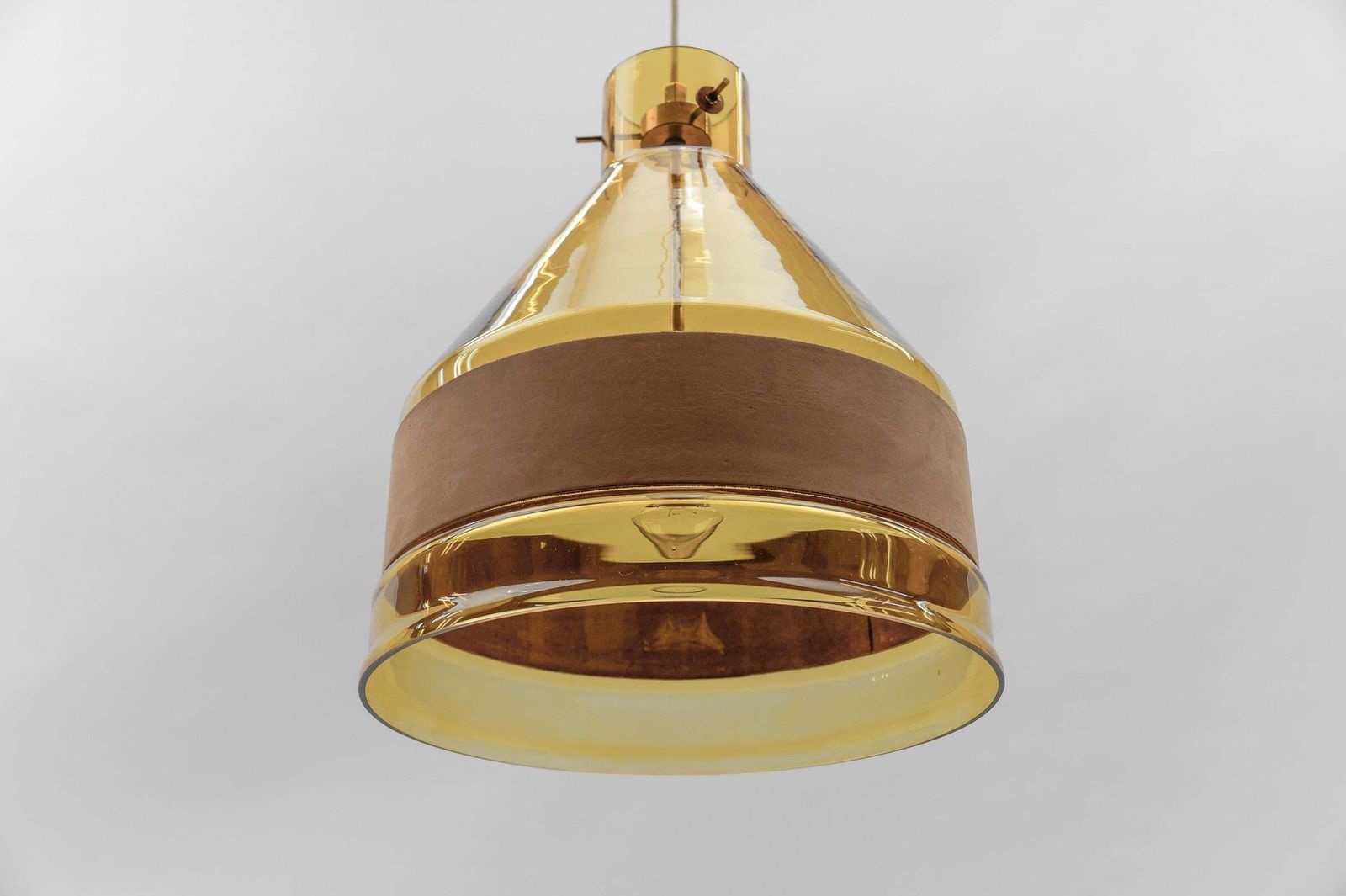 Huge J.T. Kalmar Yellow Tinted Glass Pendant Lamp With Leather, Austria 1970s photo buy