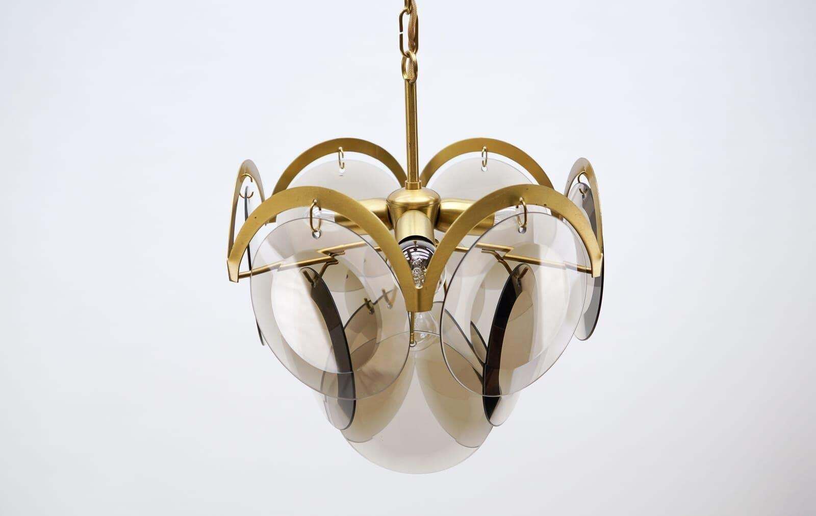 Very Elegant & Delicate Hanging Lamp With Smoked Glass Panes, 1960s Italy photo buy