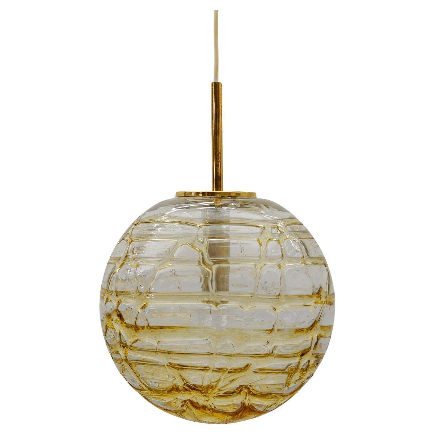 Lovely Yellow Murano Glass Ball Pendant Lamp By Doria,   1960s Germany