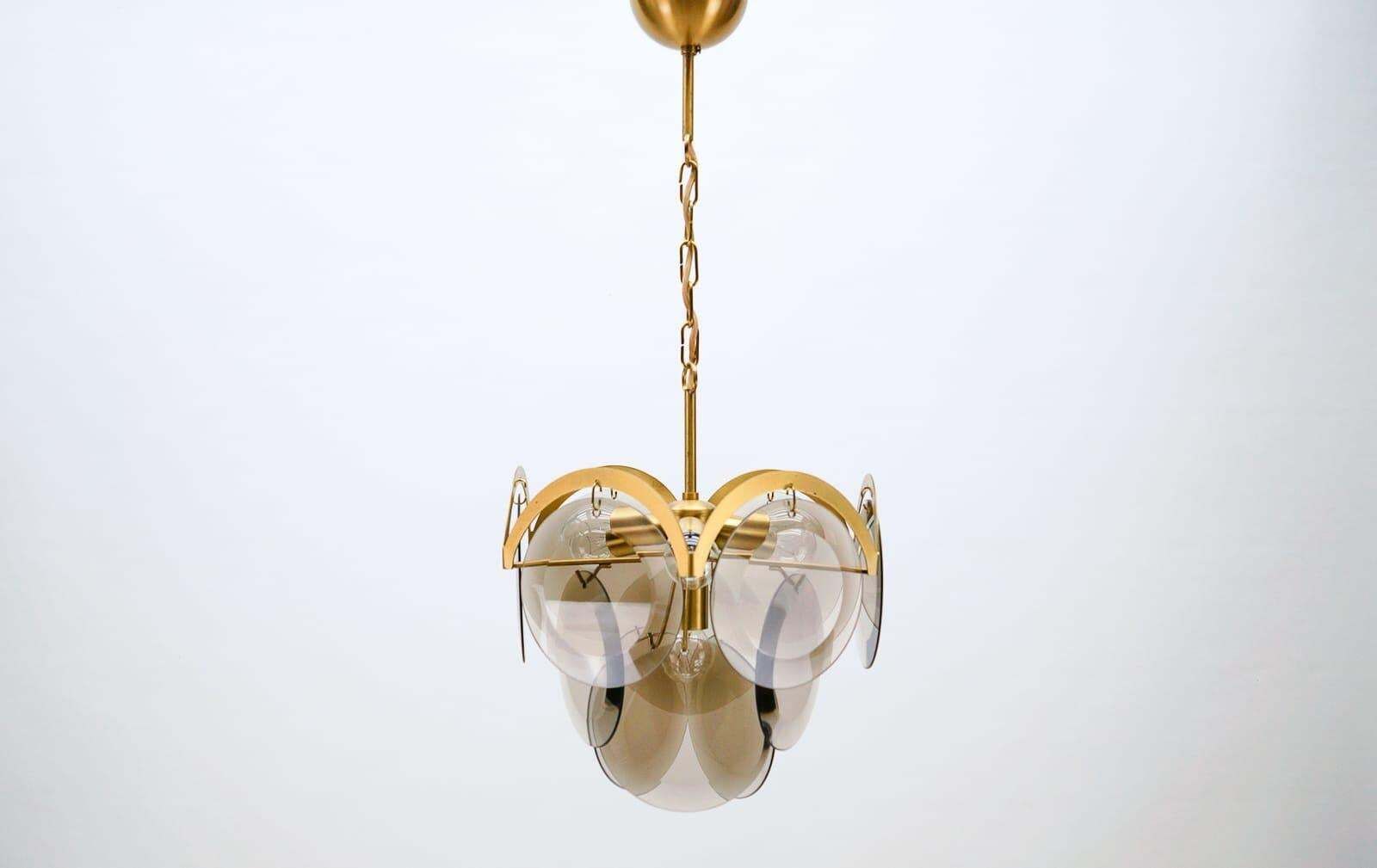 Lighting Very Elegant & Delicate Hanging Lamp With Smoked Glass Panes, 1960s Italy photo