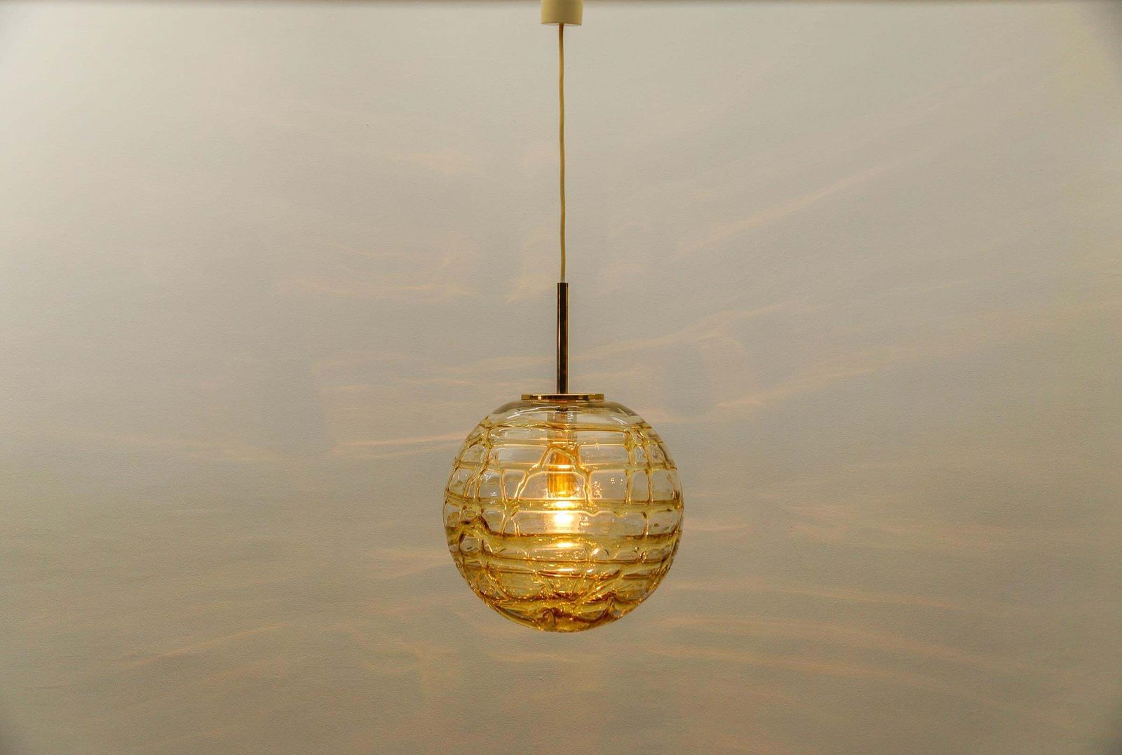 Lovely Yellow Murano Glass Ball Pendant Lamp By Doria,   1960s Germany photo for sale