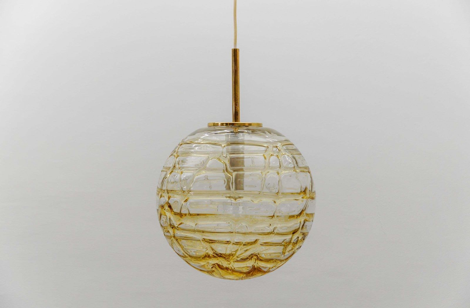 Lovely Yellow Murano Glass Ball Pendant Lamp By Doria,   1960s Germany photo vinterior