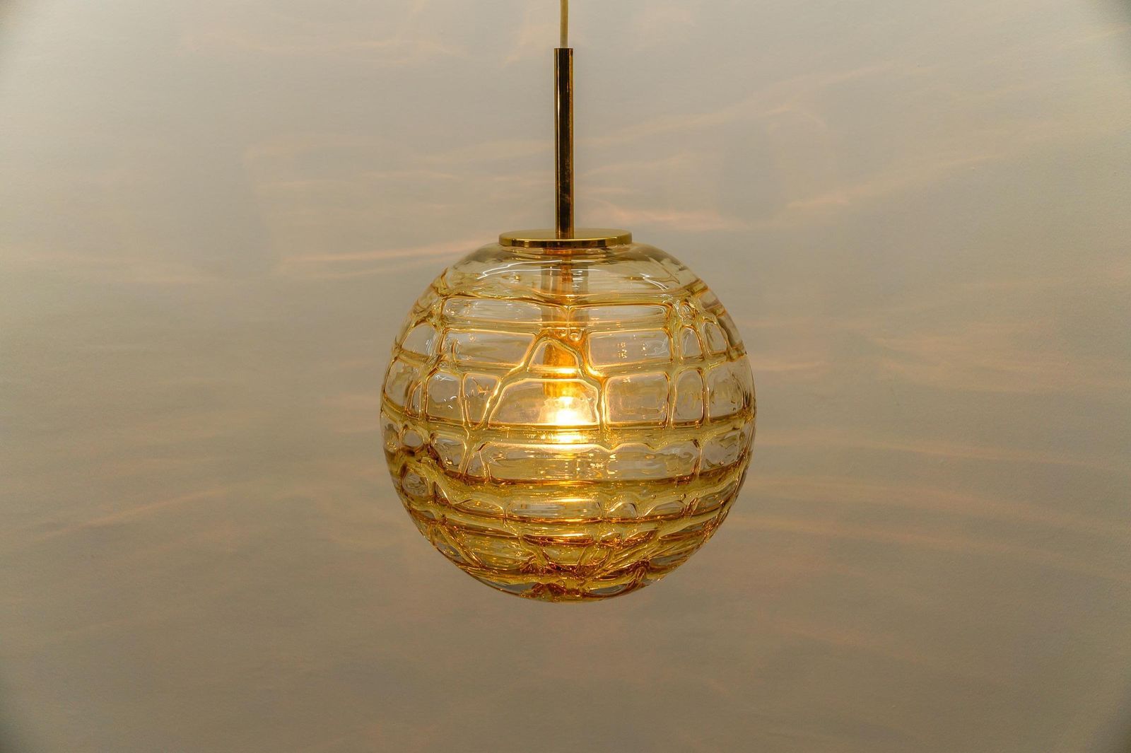 Lovely Yellow Murano Glass Ball Pendant Lamp By Doria,   1960s Germany photo buy