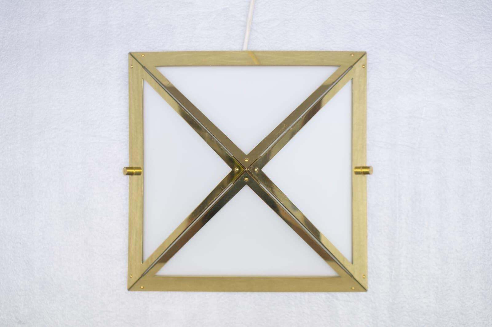 Elegant Wall Or Ceiling Lamps In Gold And Milk Glass By Limburg, Germany, 1970s photo Lighting